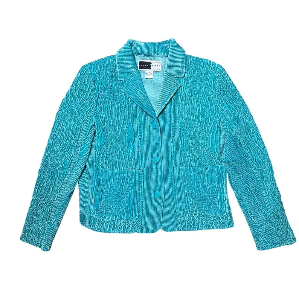 Rhonda Stark Vintage Aqua Blue Textured Blazer